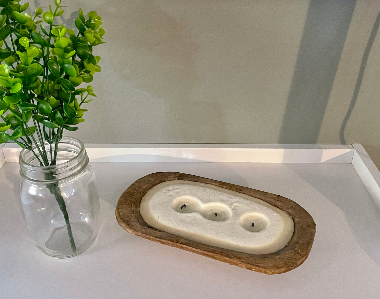 Farmhouse wooden bowl candle