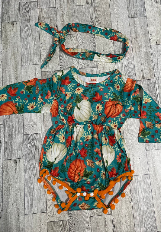 Girls Turquoise Pumpkin Romper Boho