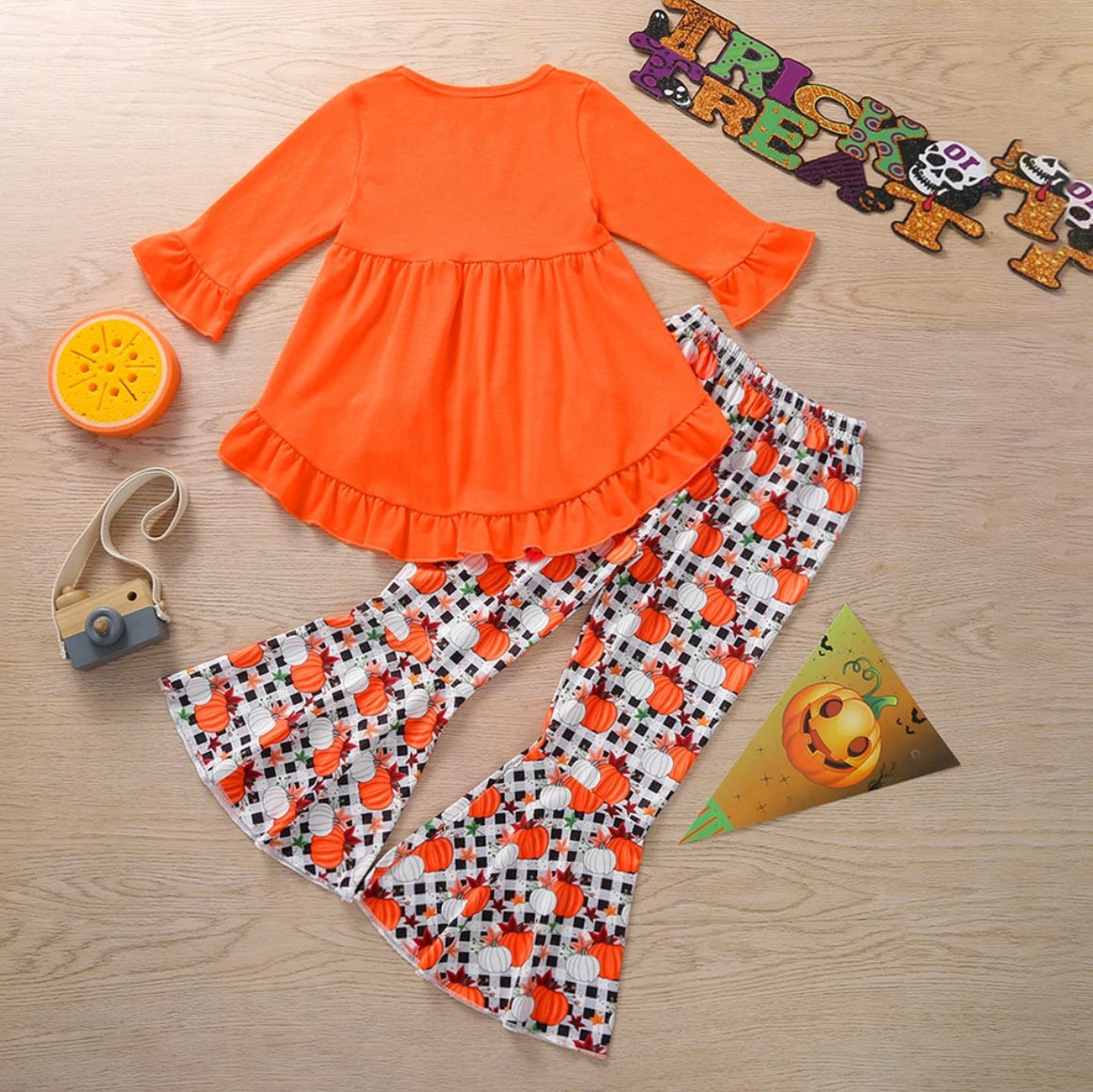 Girls Pumpkin Bell Bottom Set