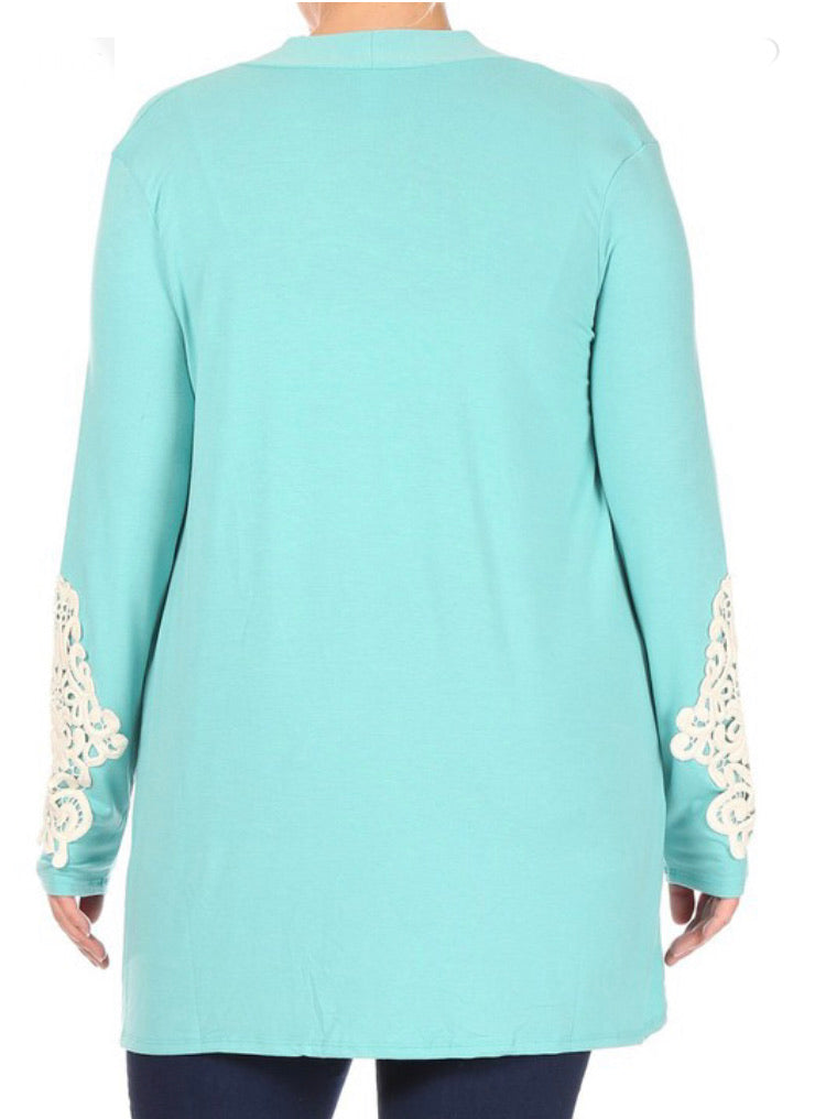 Teal Cardigan with Lace